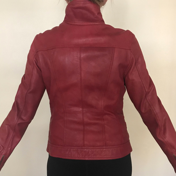 Red Leather Fitted Zip Up Jacket VGUC - Picture 2 of 8